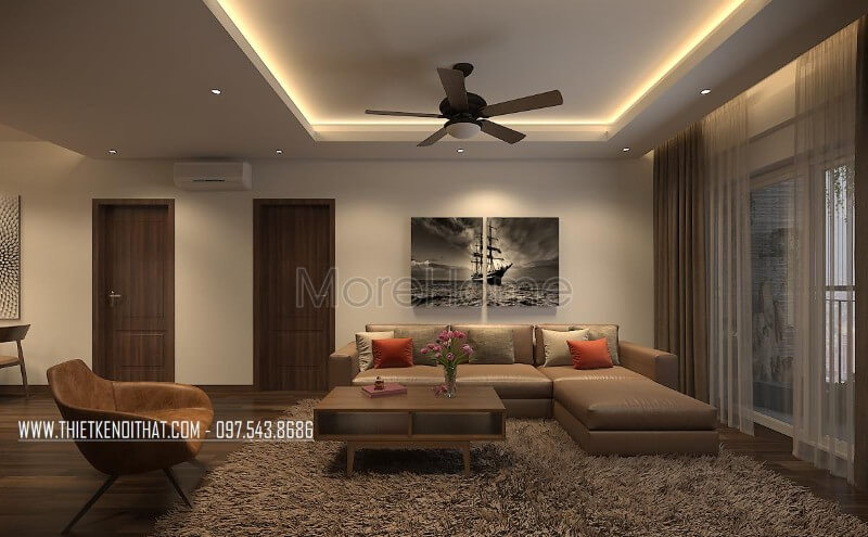 Bộ sofa bọc da bò Thái Lan chính là sản phẩm nội thất chính của không gian phòng khách, thu hút và ấn tượng Mẫu nội thất chung cư đẹp