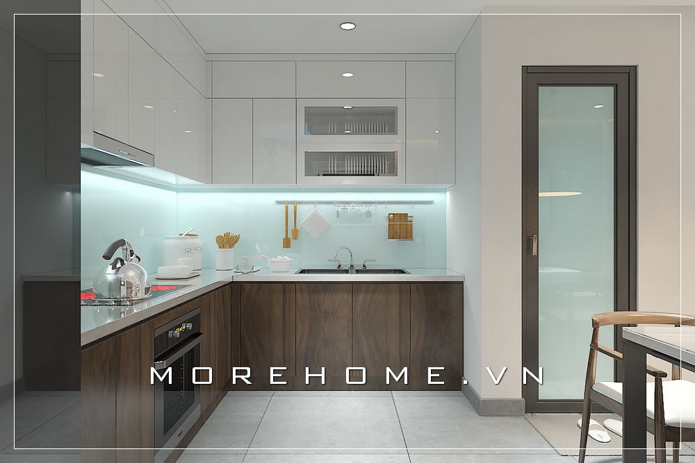 Mẫu tủ bếp chữ L màu trắng hiện đại cho phòng bếp đẹp Thiết kế nội thất phòng bếp
