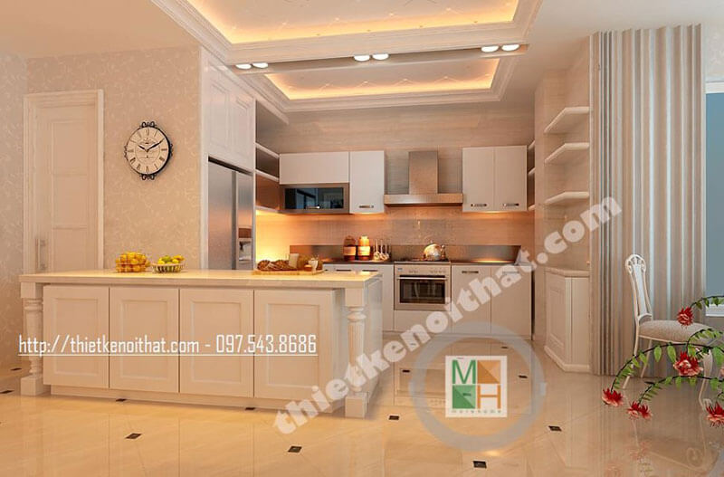 Mẫu tủ bếp gỗ hiện đại kết hợp hệ thống thiết bị bếp mang đến sự tiện nghi cho người nội trợ Thiết kế nội thất phòng bếp