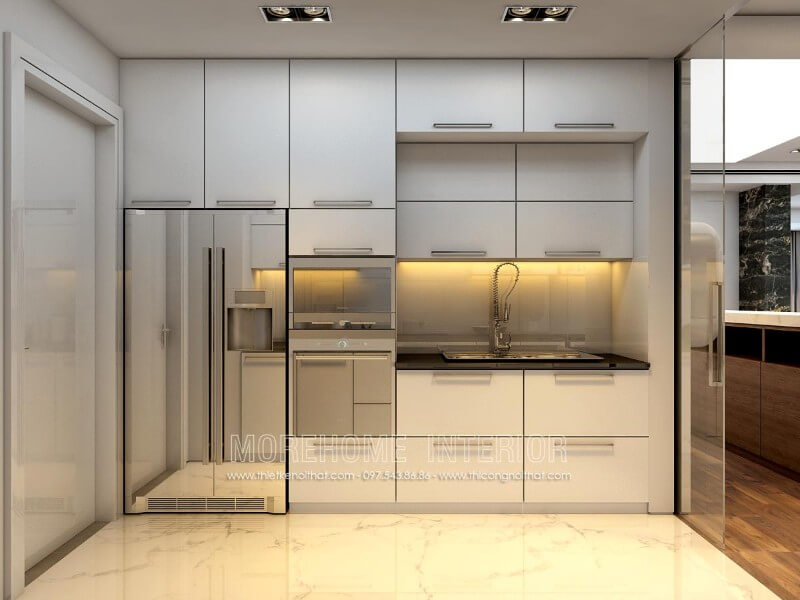 Mẫu tủ bếp chung cư hiện đại được thiết kế tối giản, không quá cầu kì vào từng chi tiết nhỏ, mà tập trung vào công năng sử dụng tạo sự thuận tiện hơn cho các bà, các mẹ trong gia đình Thiết kế tủ bếp chung cư đẹp