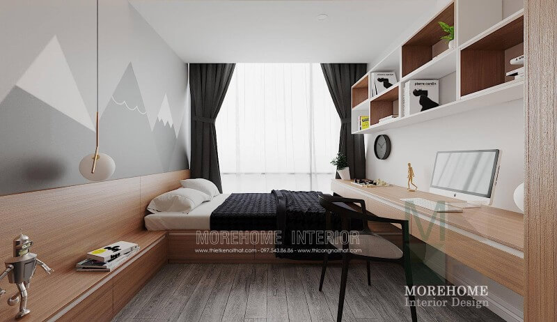 Mẫu giường ngủ hiện đại được thiết kế thông minh kết hợp ngăn tủ giúp cho gia chủ dễ dàng sử dụng cũng lưu trữ được những vật dụng cá nhân hay quần áo của mình Mẫu thiết kế nội thất chung cư đẹp