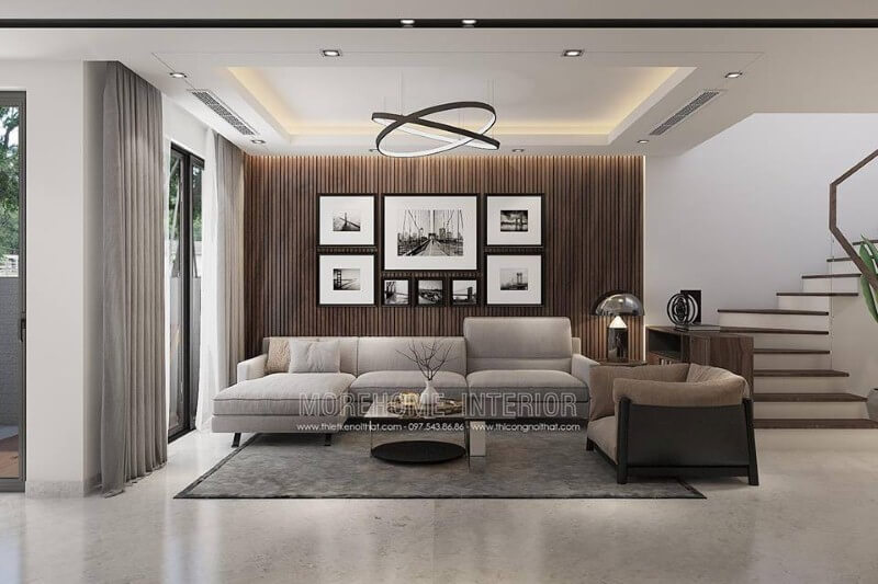 Thiết kế phòng khách mở với ý tưởng tận dụng tối đa nguồn sáng tự nhiên. Thiết kế nội thất phòng khách biệt thự
