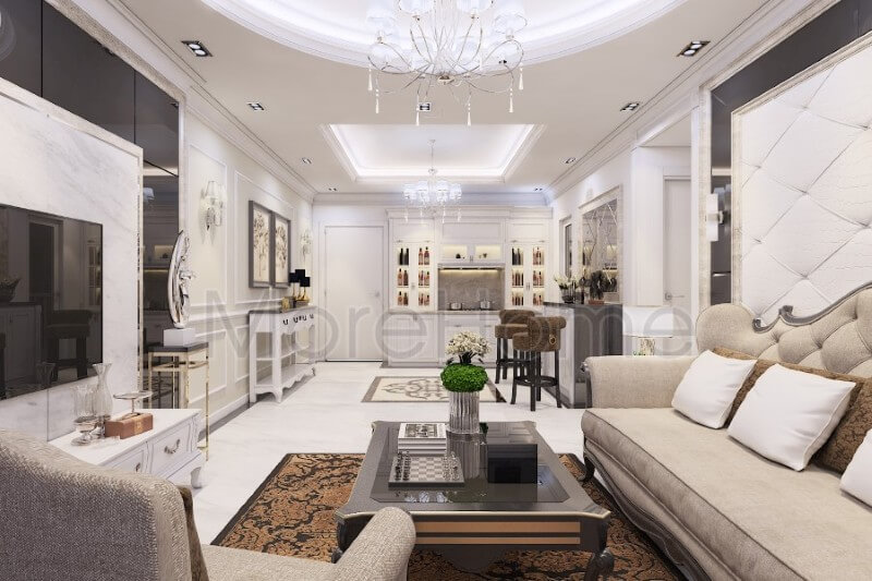 Nội thất phòng khách chung cư tân cổ điển ấn tượng và sang trọng