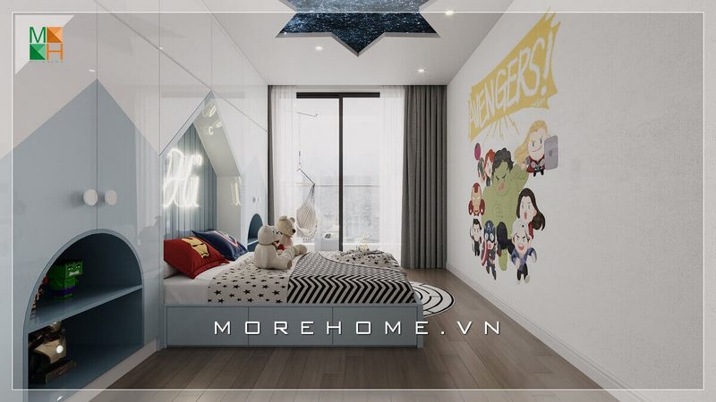 Ấn tượng với cách thiết kế đầu giường với kệ kết hợp tủ quần áo rất độc và lạ