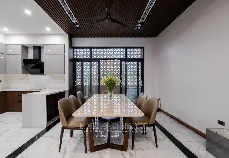 Hình ảnh của công trình thi công phòng ăn biệt thự hiện đại và đẹp cao cấp ở Nghệ An.
