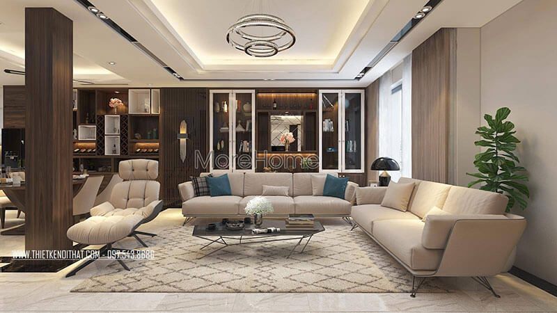 Nhà phố MAISON DU PARK được thiết kế với phong cách hiện đại, bao gồm nội thất phòng khách độc đáo.